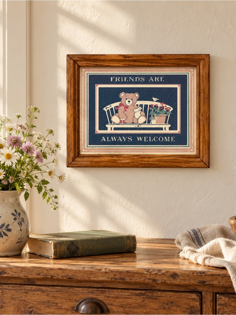 Vintage FIGI Graphics Friends Are Always Welcome Teddy Bear Framed Print
